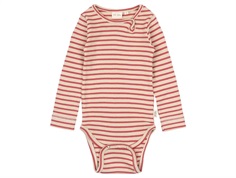 Stribet langærmet body fra Petit Piao i farverne rød og råhvid PP301 light berry dark off white